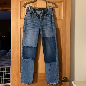 Blue Hollister patchwork high rise straight jeans
